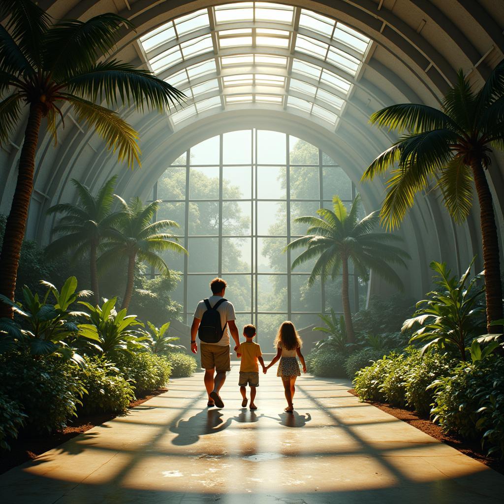 Visitors entering the Jurassic Park Institute