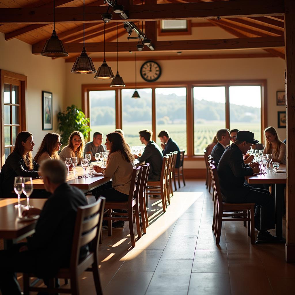 Interior of Katsunuma Winery tasting room with guests enjoying wine