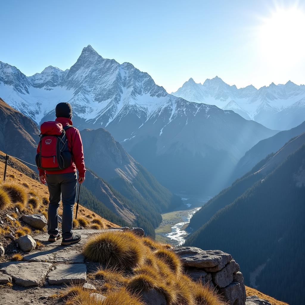 Kazbegi Mountains in Georgia with Qatari Hiker