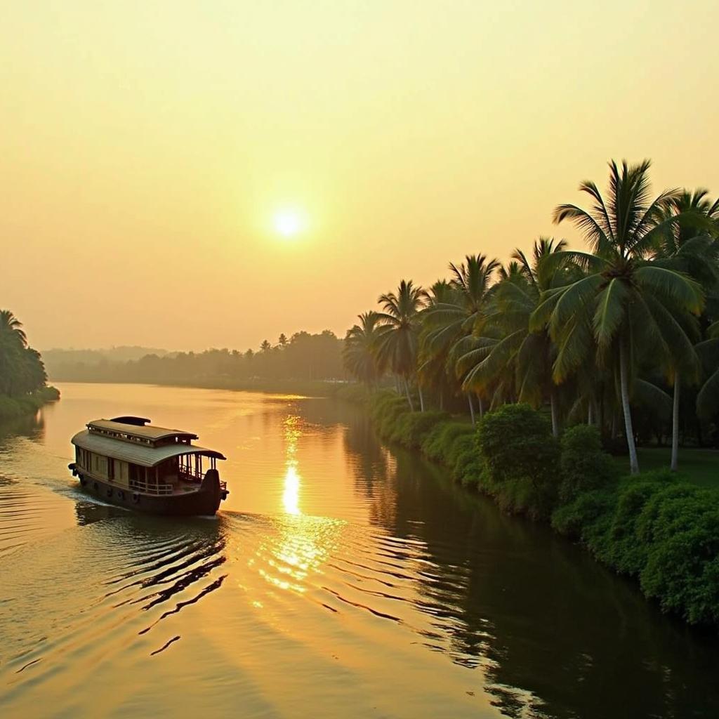 Tranquil Kerala backwaters with a traditional houseboat during a 2-day tour.