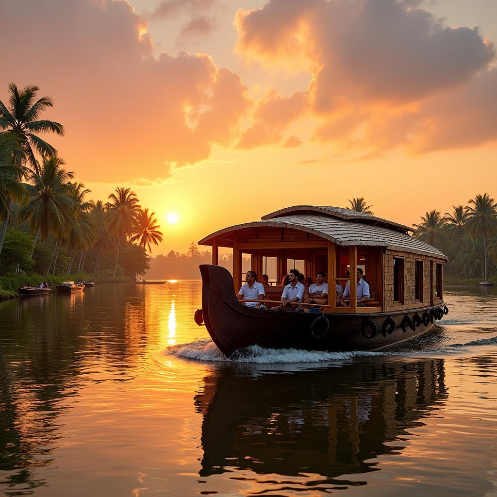 Kerala Backwaters Houseboat Cruise at Sunset