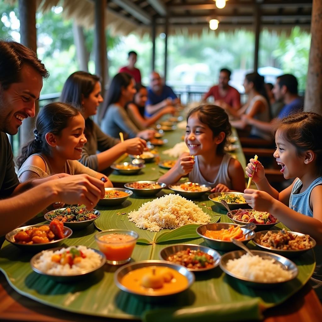 Family enjoying traditional Kerala food