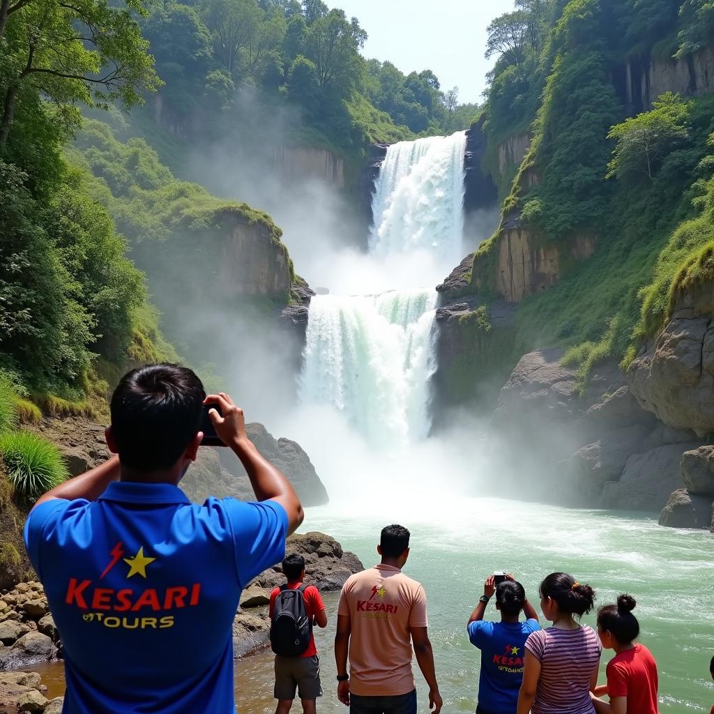 Kesari Tours Mussoorie: Tourists enjoying the cascading waters of Kempty Falls.