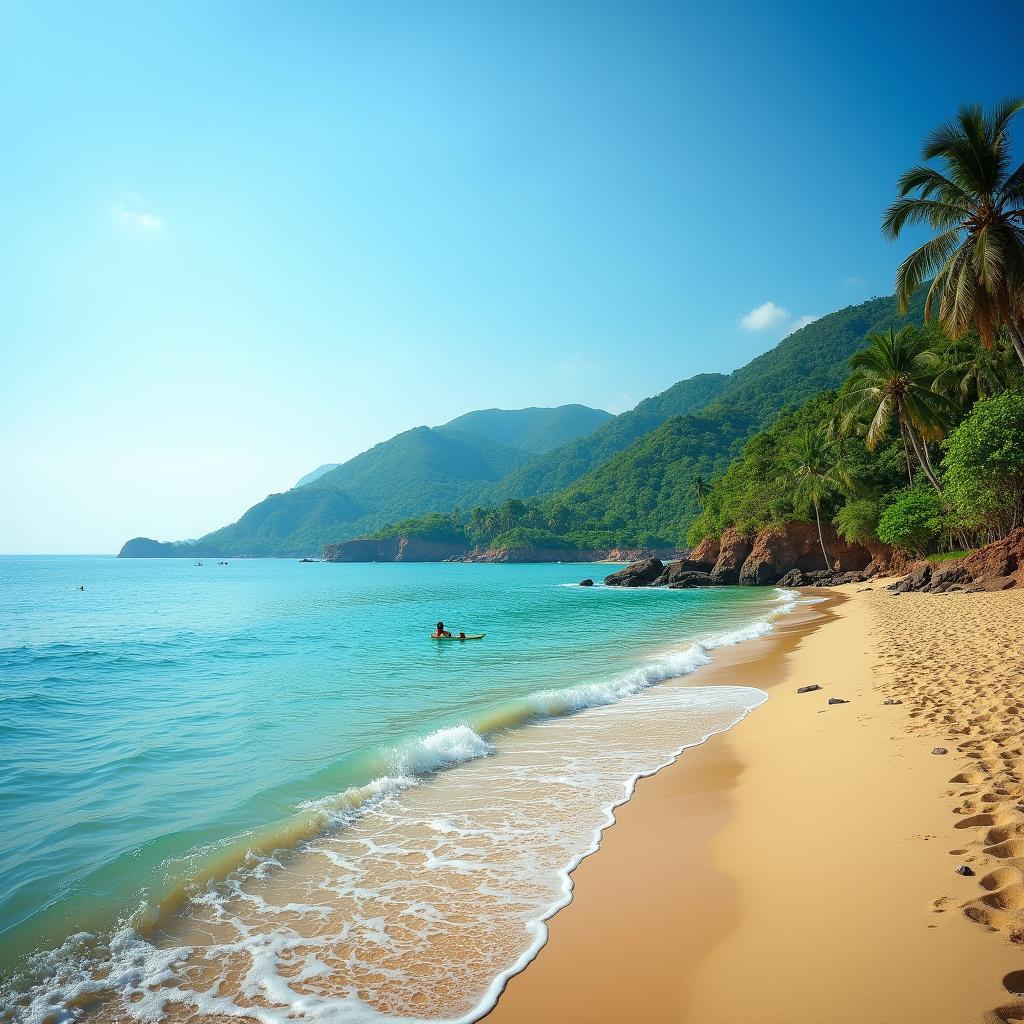 Scenic view of the Konkan coastline in Maharashtra, India, showcasing its diverse landscapes of beaches, hills, and greenery.