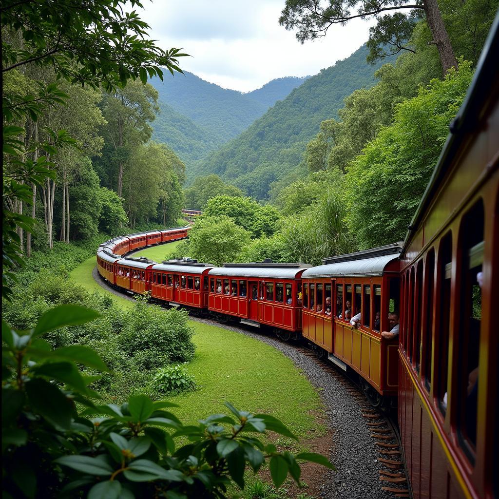 Scenic Railway Journey Through Lush Rainforest