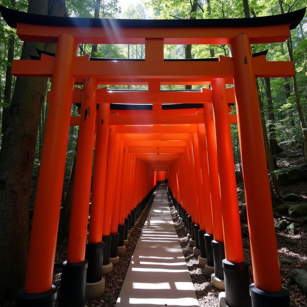 Thousands of vibrant red torii gates at Fushimi Inari Shrine, Kyoto