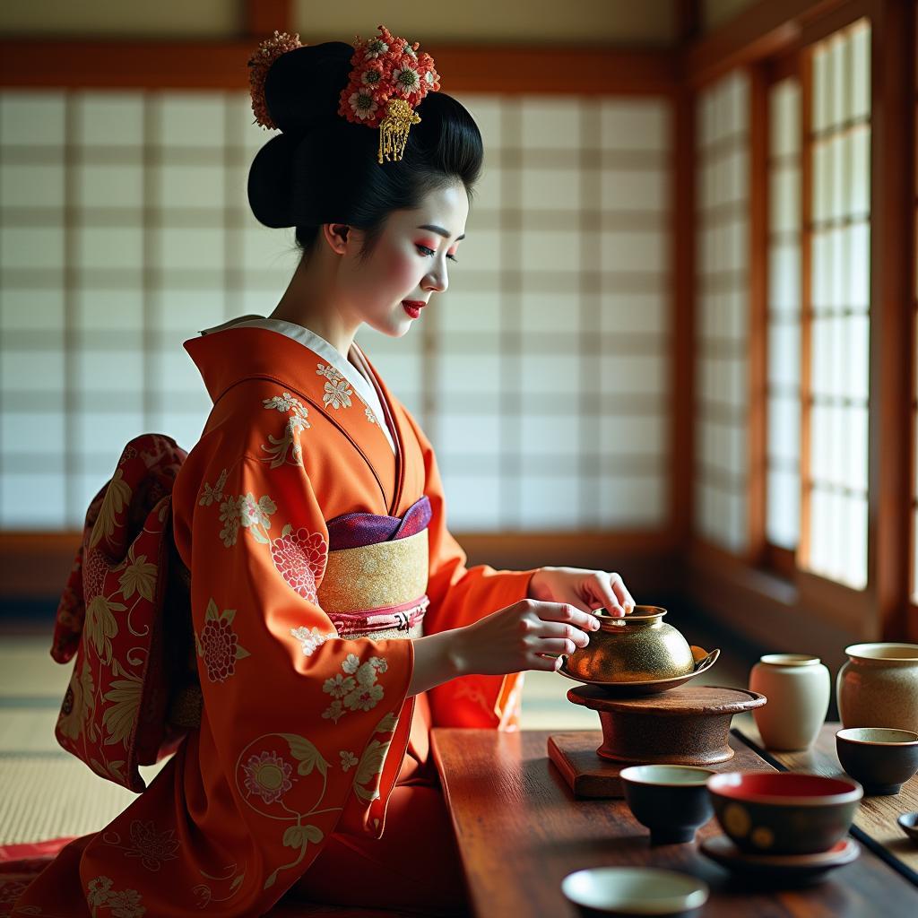 Geisha performing tea ceremony in Kyoto