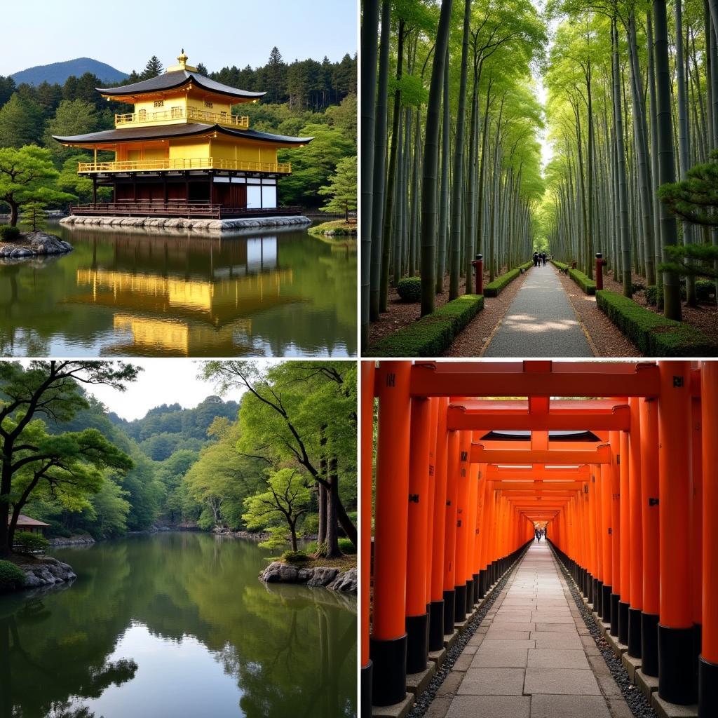 Kyoto Must-Sees: Kinkaku-ji, Fushimi Inari Shrine, and Arashiyama Bamboo Grove.