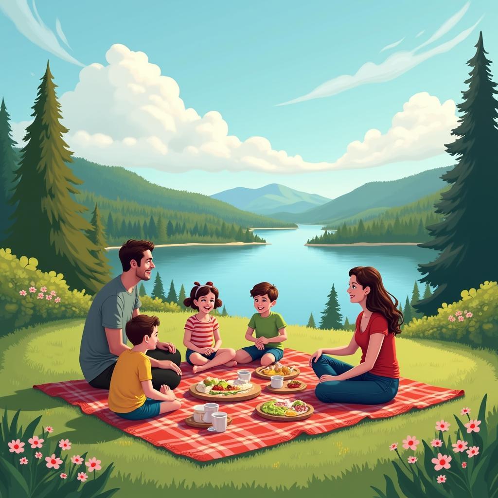 Family enjoying a picnic and hiking near Lake Windermere