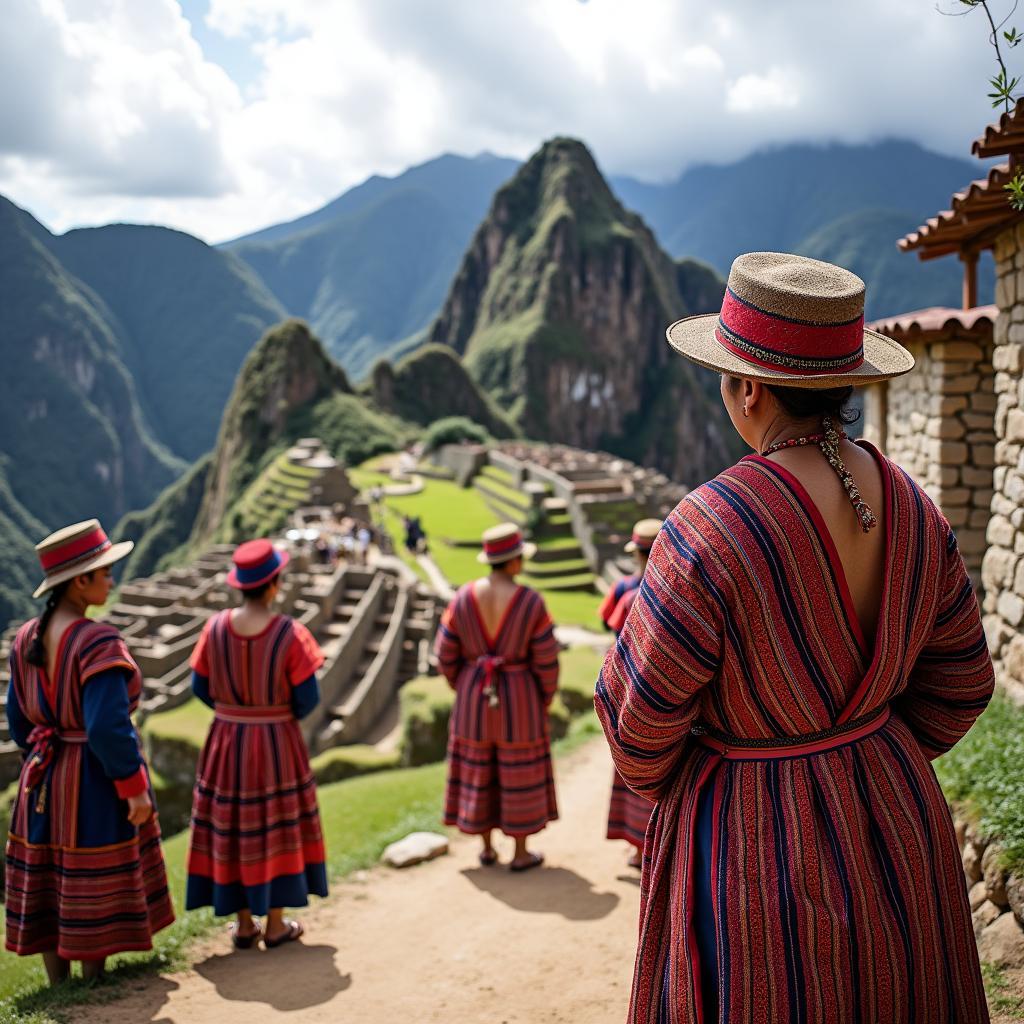 A local community near Machu Picchu showcasing traditional Inca textiles and crafts.