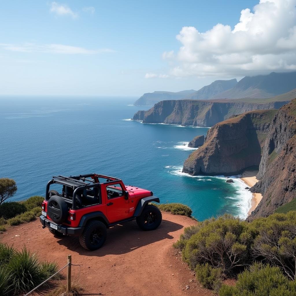 Jeep overlooking the Madeira coastline