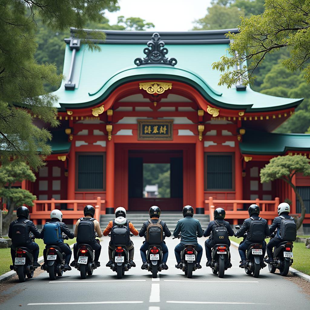 Magellan Motorcycle Tours members visit a serene temple in Japan