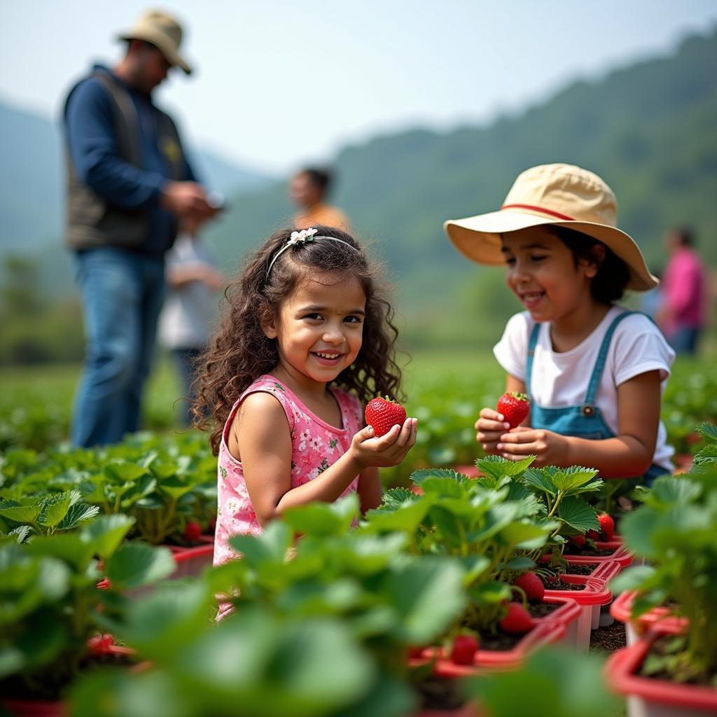 Tourists Picking Strawberries in Mahabaleshwar