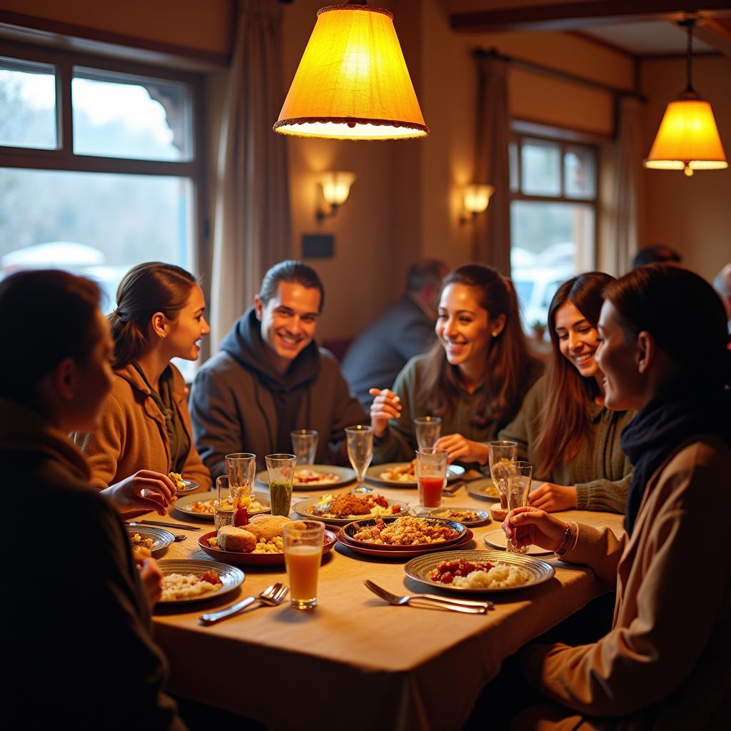 Group Enjoying Local Cuisine at a Manali Restaurant