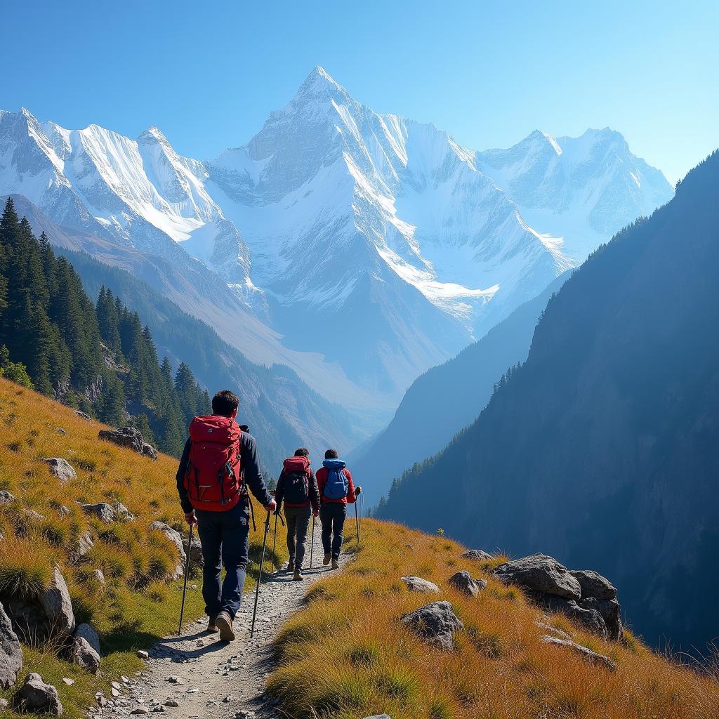 Group Trekking in the Himalayas near Manali