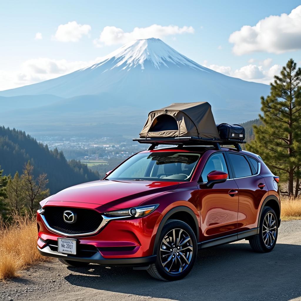 Mazda CX-5 parked with Mount Fuji in the background