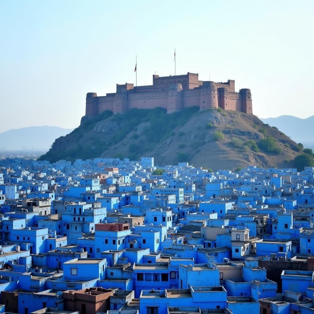 Mehrangarh Fort overlooking the blue city of Jodhpur