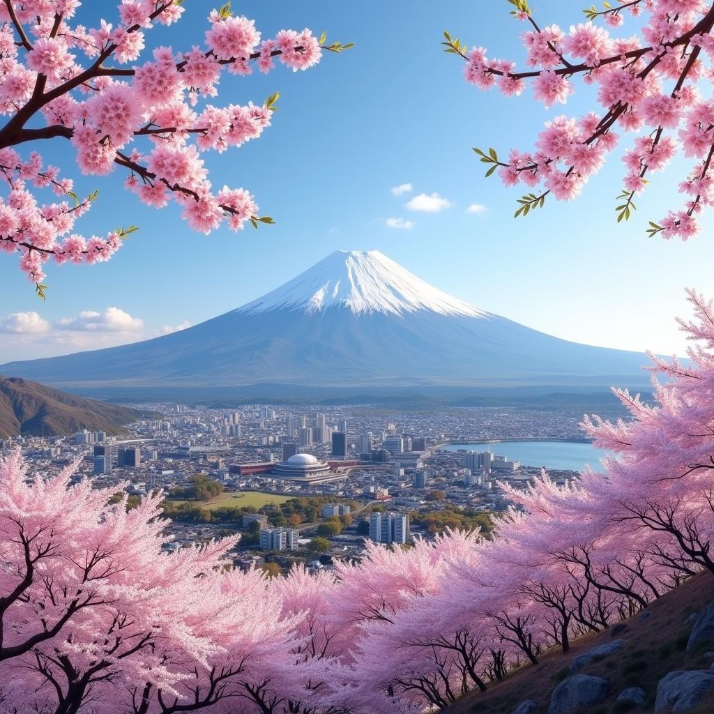 Mount Fuji with Cherry Blossoms in Bloom