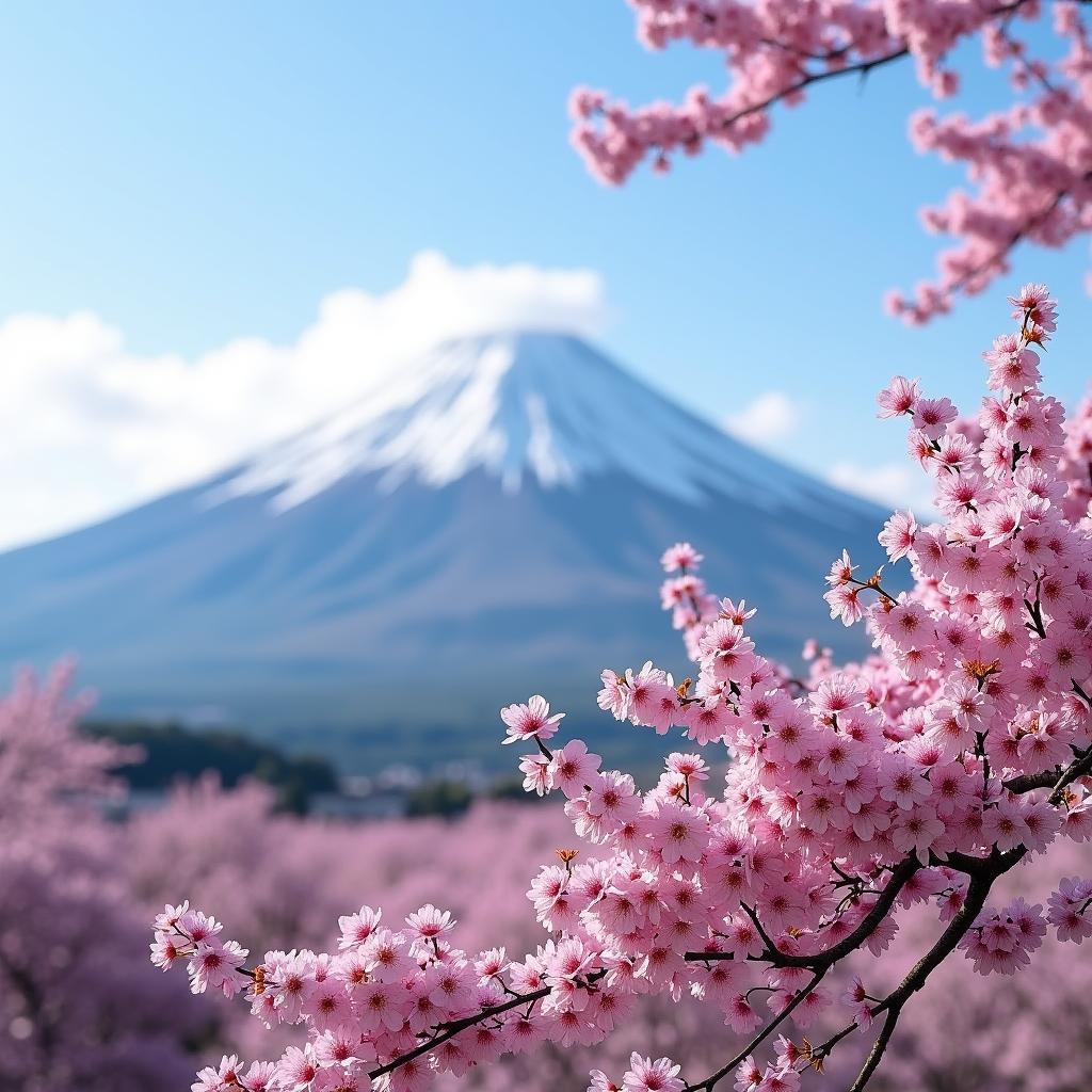 Mount Fuji with Cherry Blossoms in Spring