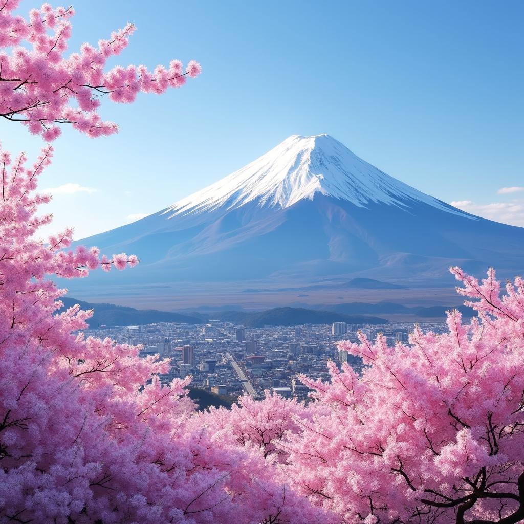 Mount Fuji with Cherry Blossoms in Bloom