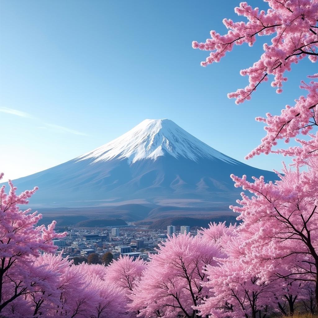 Mount Fuji with Cherry Blossoms in Spring