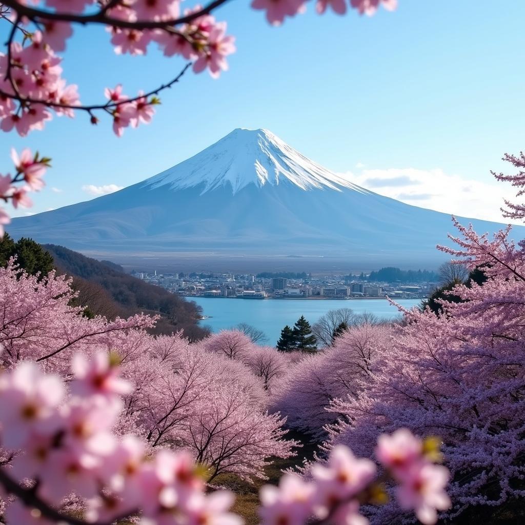 Mount Fuji with Cherry Blossoms in Foreground