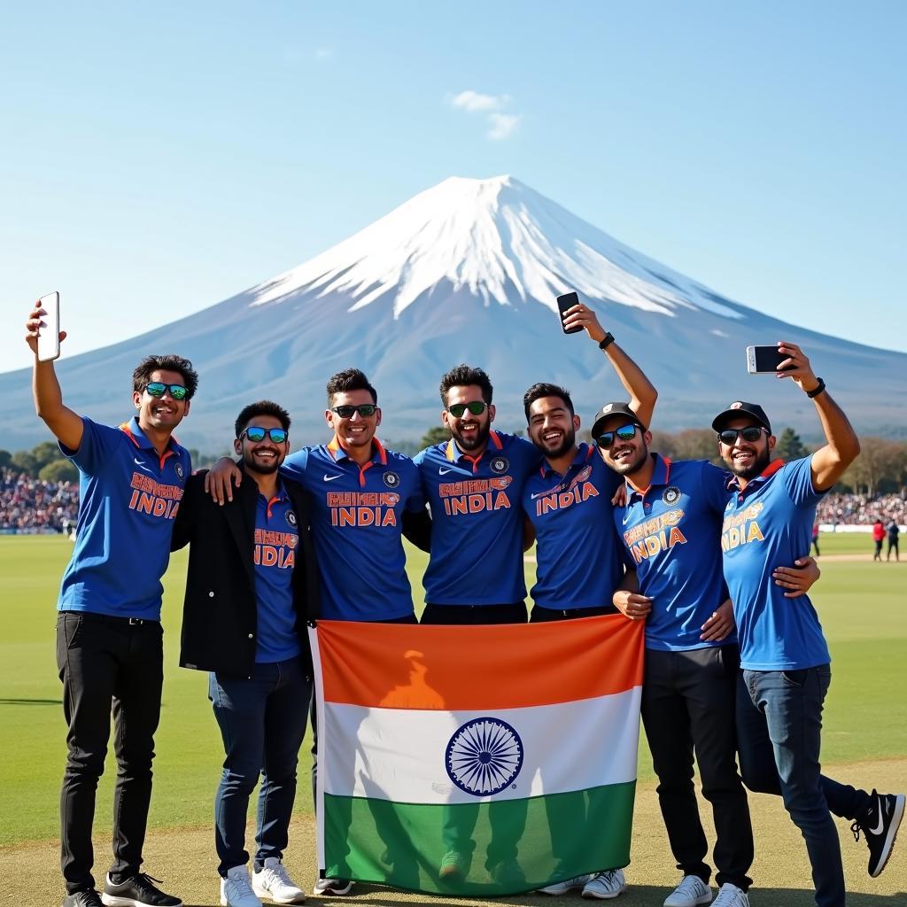 Celebrating Cricket Victory at Mt. Fuji