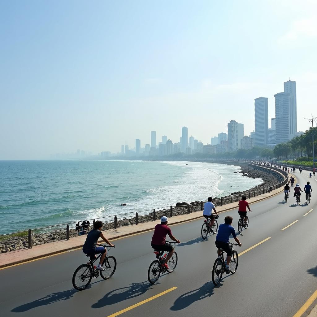 Cycling along Marine Drive, Mumbai