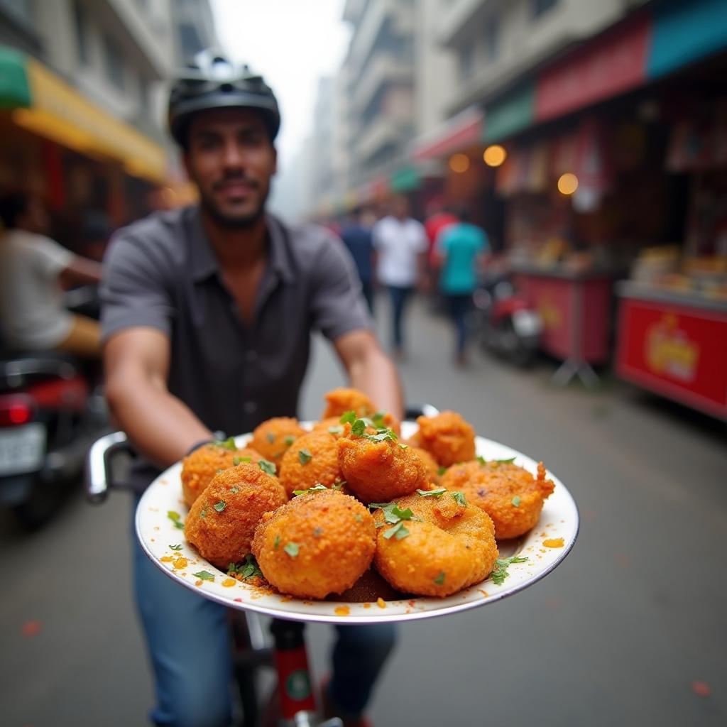 Enjoying delicious street food on a Mumbai bicycle tour