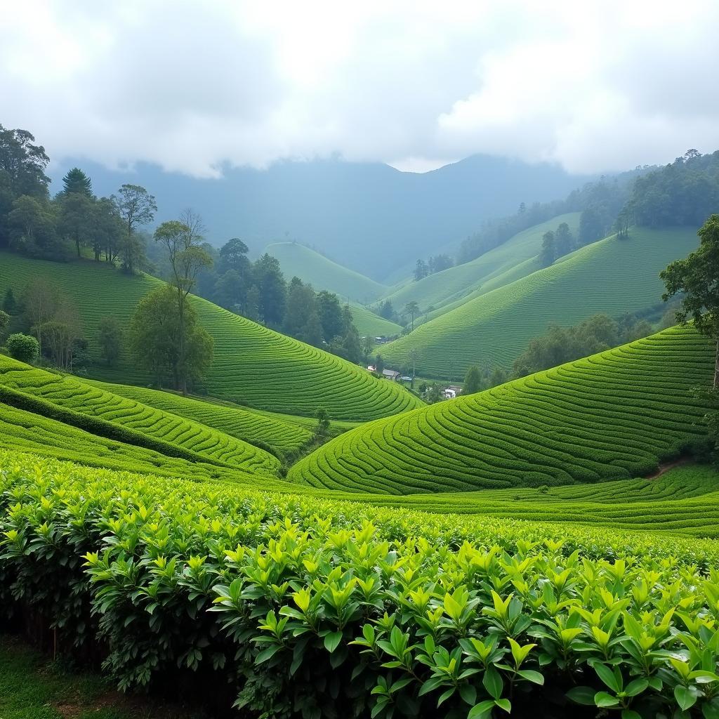 Lush Green Tea Plantations in Munnar with Scenic Mountain View