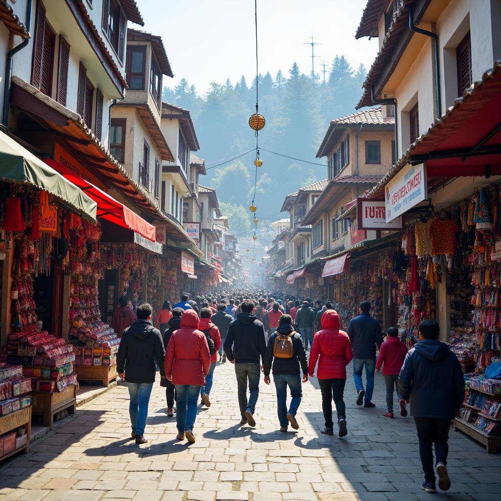 Bustling Mall Road in Mussoorie