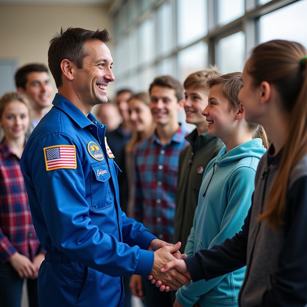 Students meeting an astronaut at a NASA center