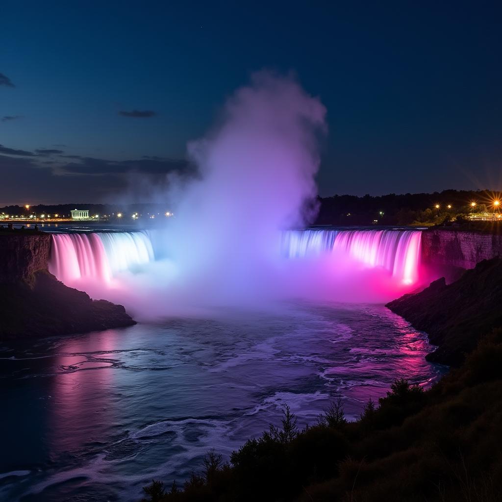 Niagara Falls Illuminated at Night