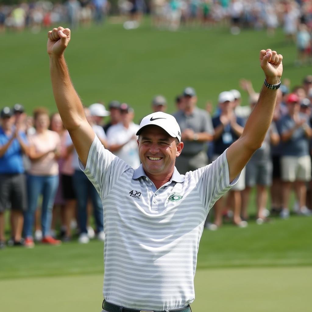 Bryson DeChambeau celebrating his victory at the 2018 Northern Trust