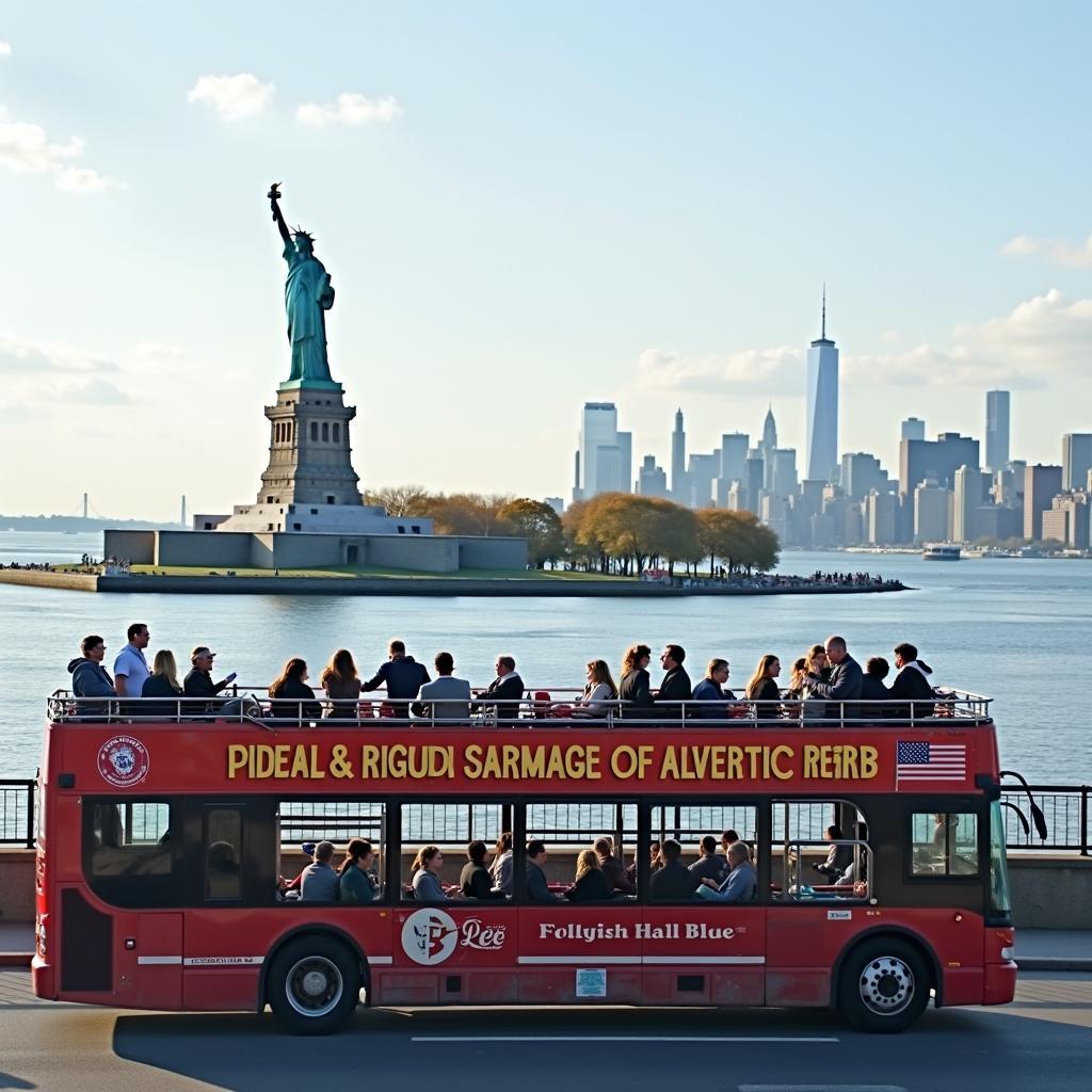 NYC bus tour with a view of the Statue of Liberty