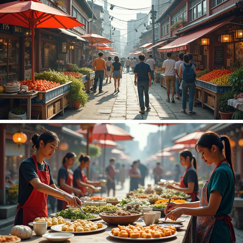 Experiencing local life in Japan through visiting traditional markets, participating in a tea ceremony, and trying street food.