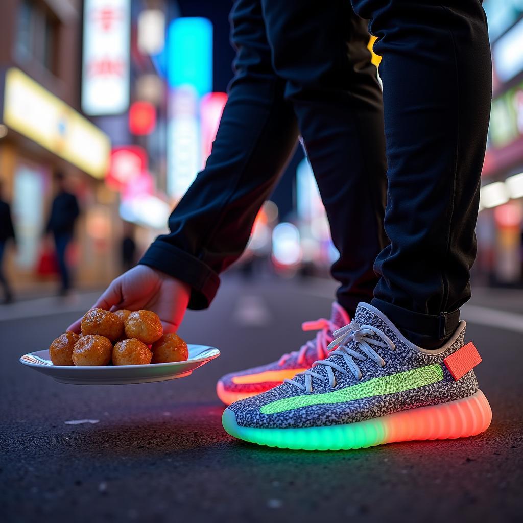 Air Yeezy Glow in the Dark light up Dotonbori, Osaka