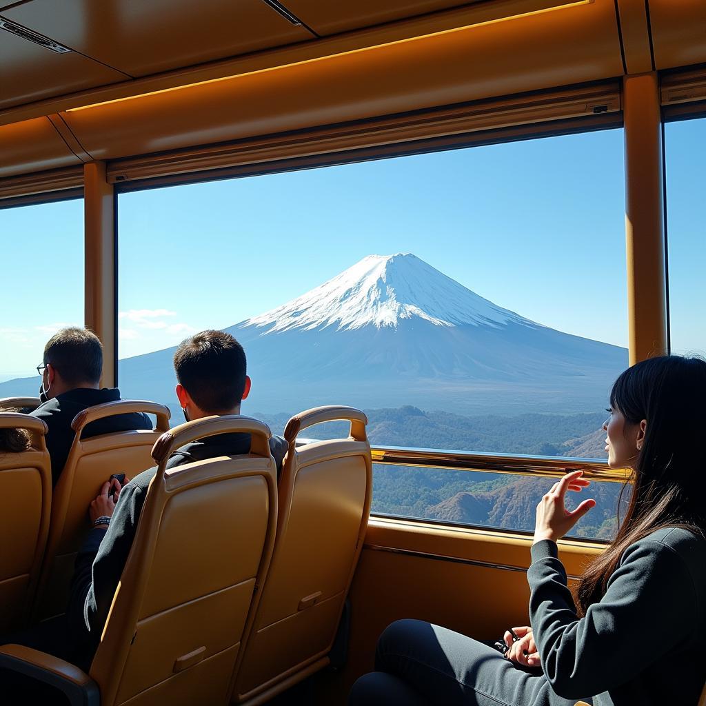 Passengers Enjoying Scenic View From Golden Tour Bus in Japan