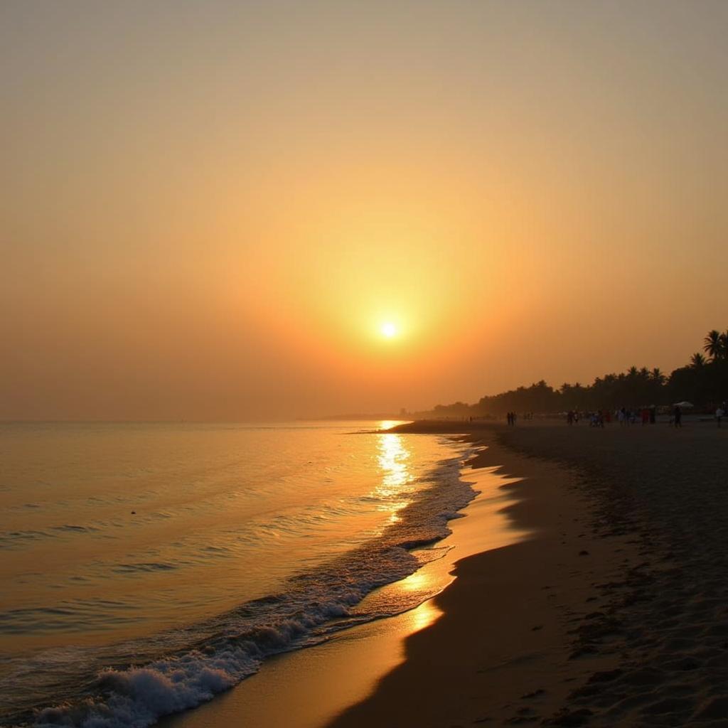 Sunrise over the Bay of Bengal at Promenade Beach, Pondicherry