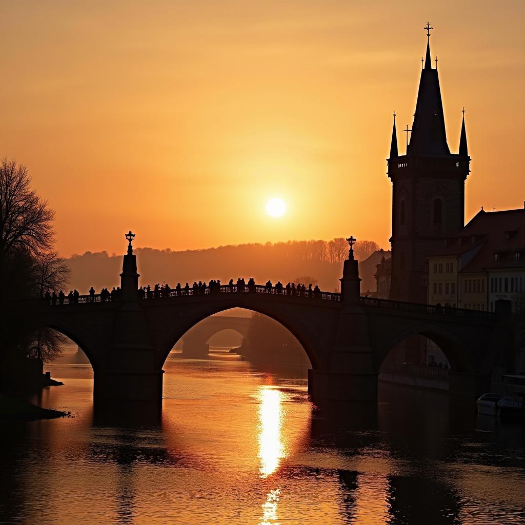 Prague Charles Bridge at Sunset