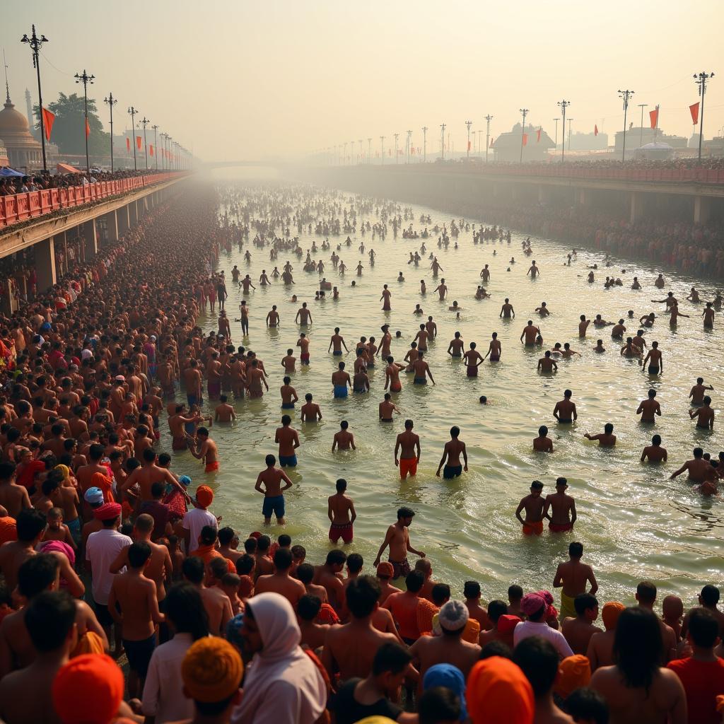 Taking a holy dip during the Kumbh Mela in Prayagraj