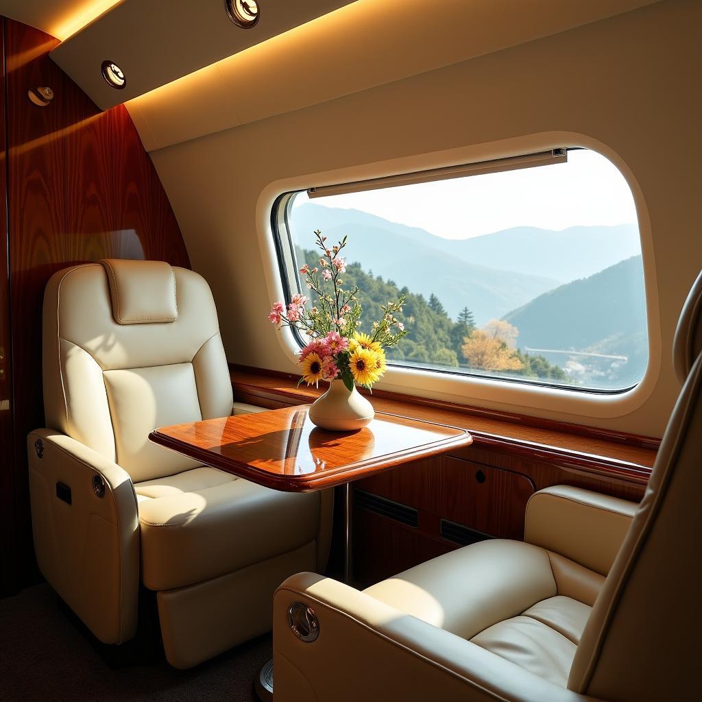 Luxurious interior of a private jet during a Japan tour