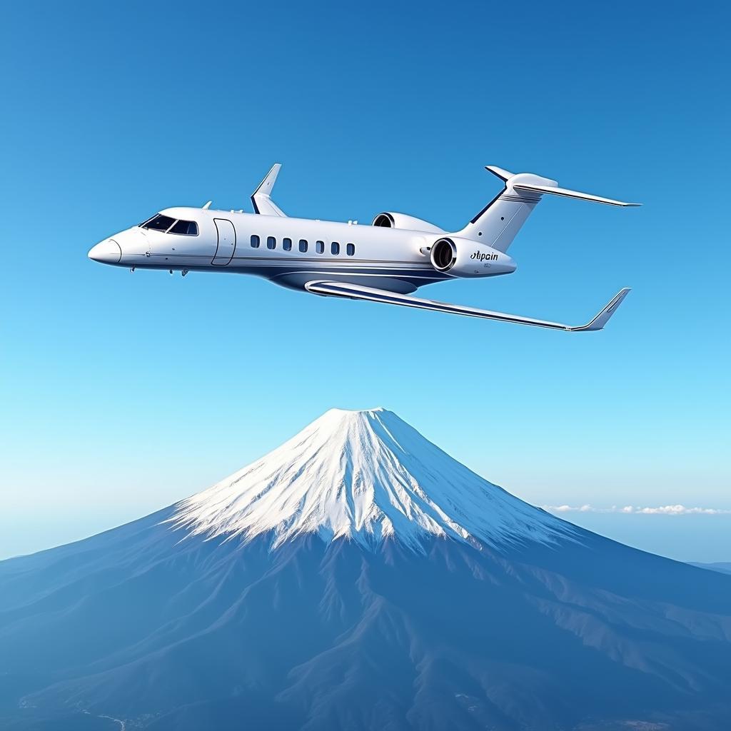 Private Jet soaring over Mount Fuji during a luxury tour of Japan