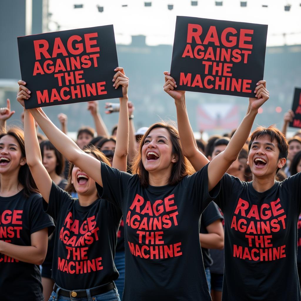 Japanese fans eagerly await a Rage Against the Machine concert