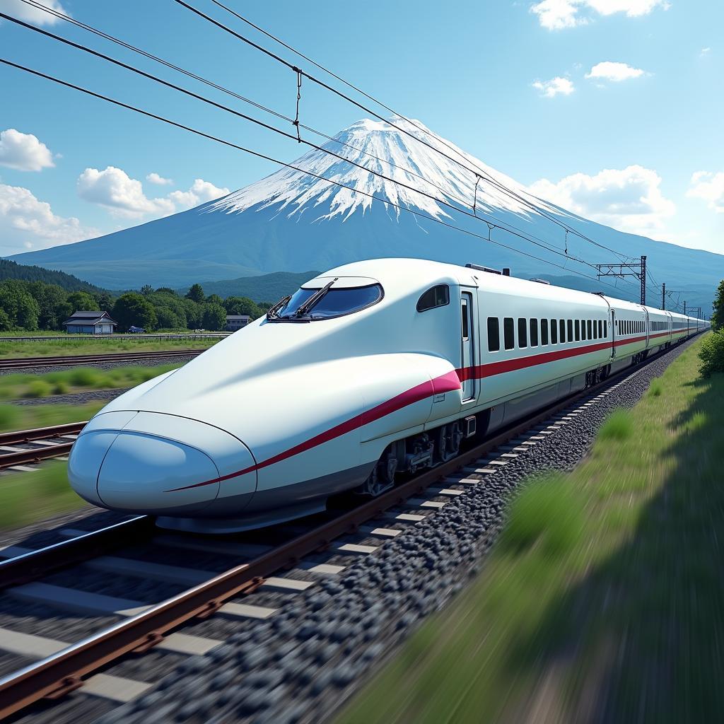 Riding the Shinkansen Bullet Train with Mount Fuji in the Background