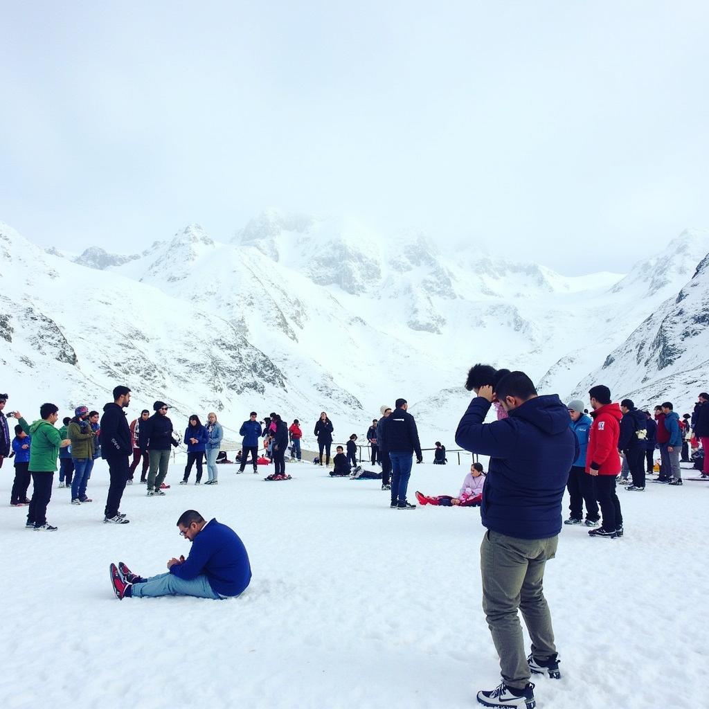 Tourists Enjoying Snow Activities at Rohtang Pass