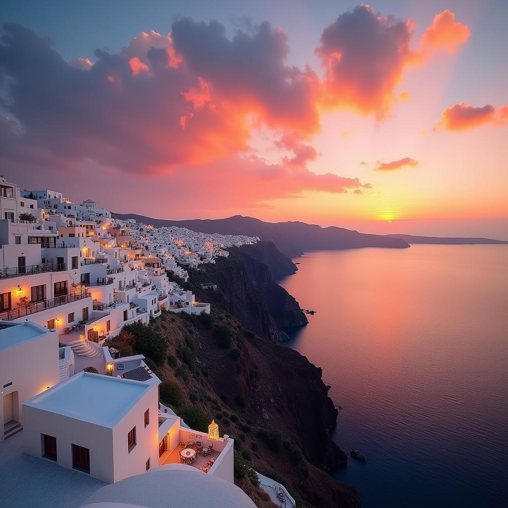 Sunset over the Aegean Sea in Santorini during a 7 day classical Greece tour