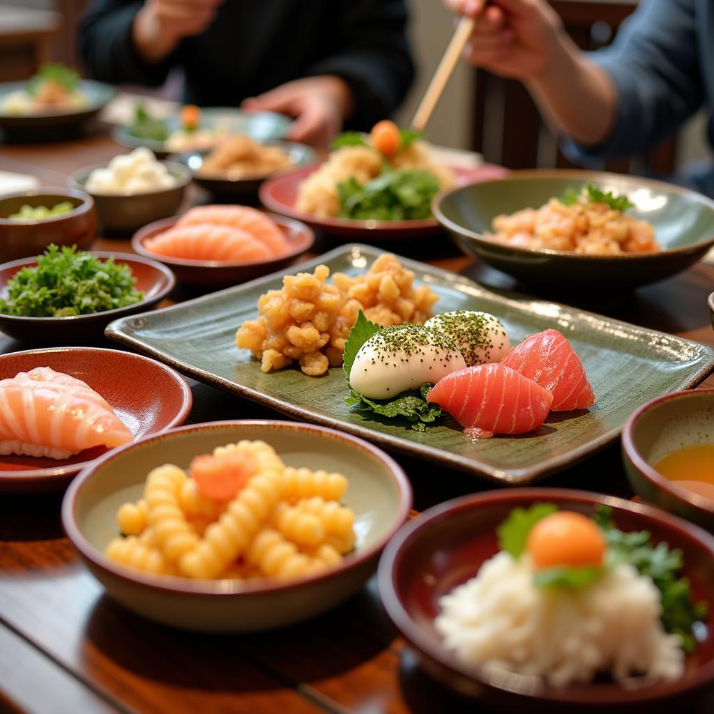 Enjoying authentic Japanese dishes during a Greenline tour