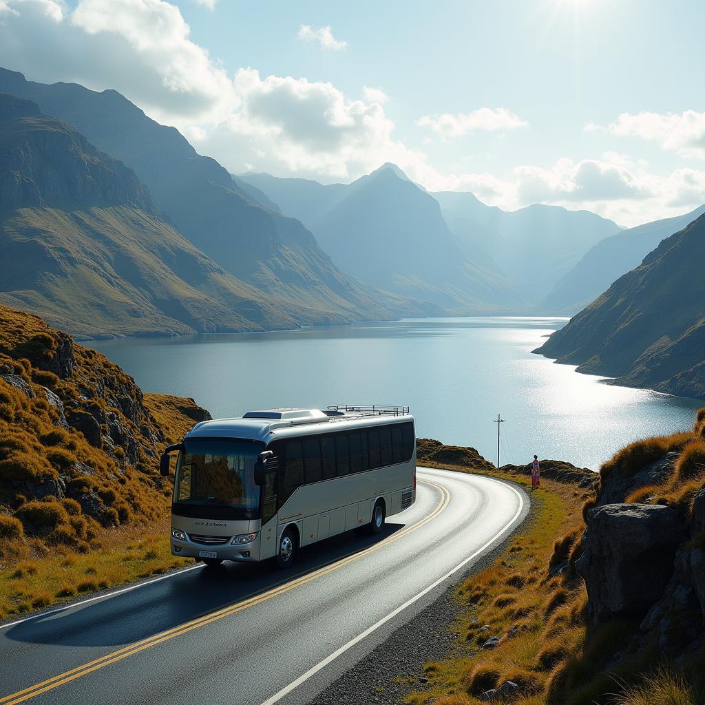 Bus tour passing Loch Ness in the Scottish Highlands