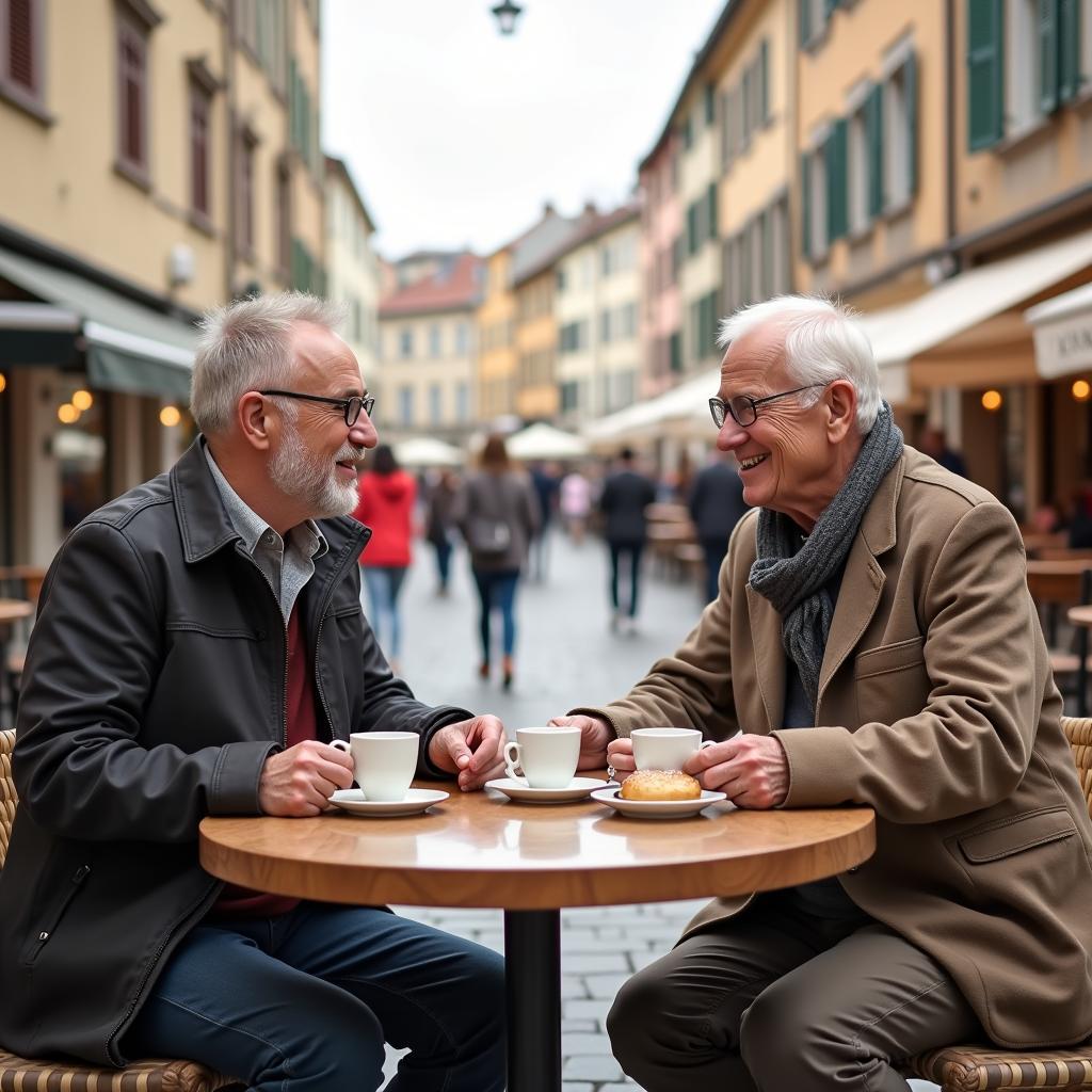 Senior Couple Enjoying a European Cafe